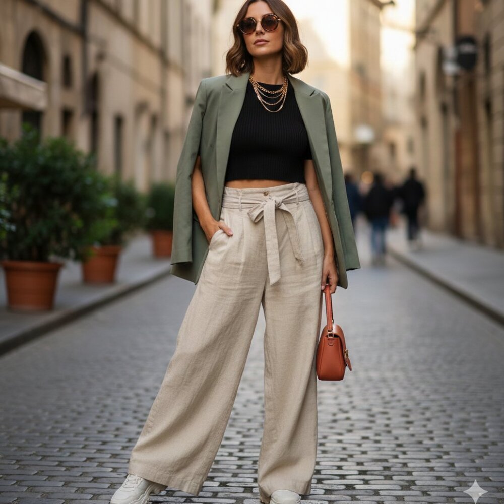 Robert Rodriguez Wide-Leg Linen Pants. Size 4